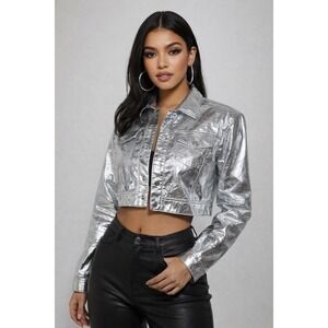 Forever 21 Cropped Silver Metallic Jacket‎ – XS